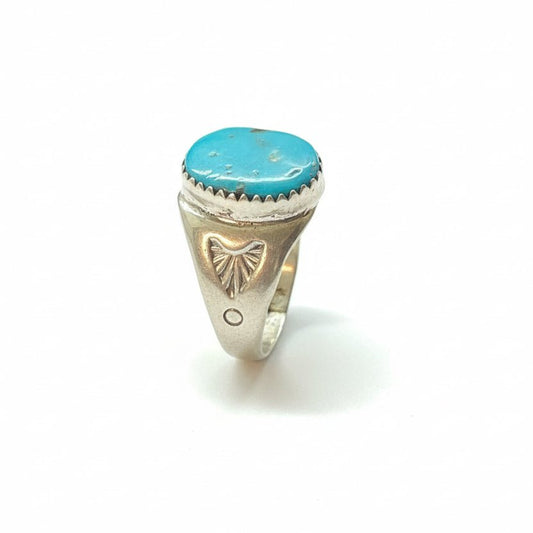 Oval Turquoise Ring with Sawtooth Bezel, Size 9.75 Melinda Lucas - Turquoise Mustang