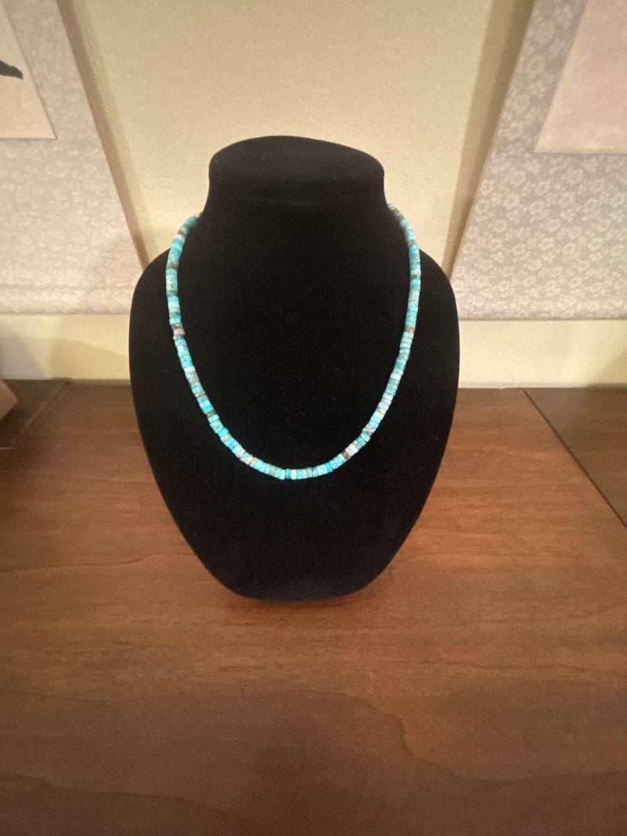 Kingman 7mm Turquoise Heishi 18" Choker - Turquoise Mustang