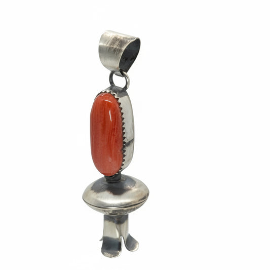 The Long Red Spiny Squash Blossom Pendant By T - Turquoise Mustang