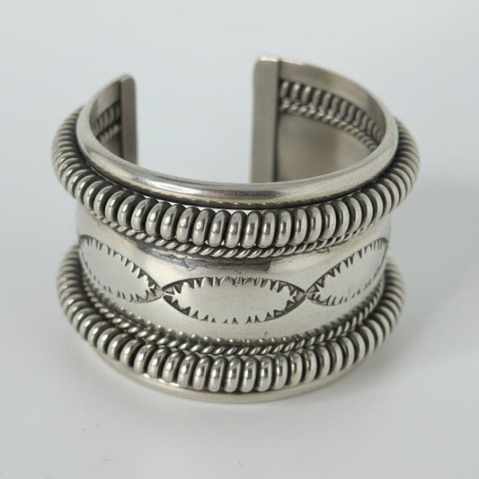 Vintage All Sterling Silver Cuff Bracelet, Tahe - Turquoise Mustang