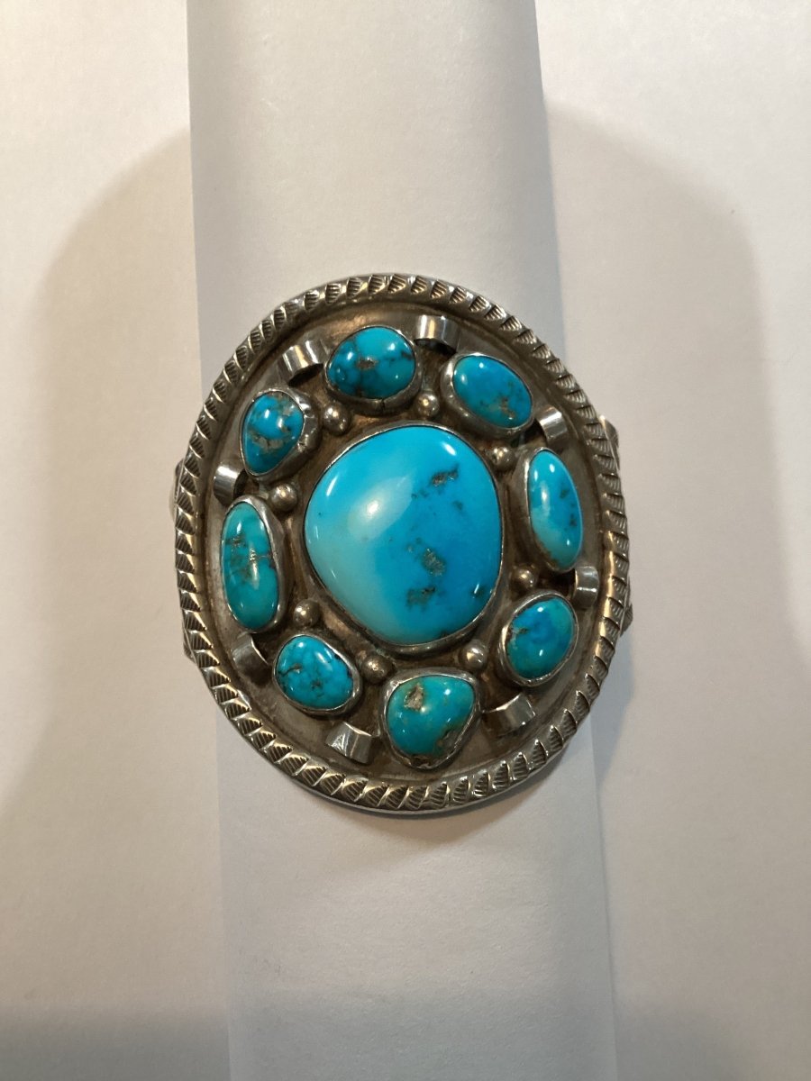 9 - Stone Kingman Turquoise Cuff by Jessie Claw - Turquoise Mustang