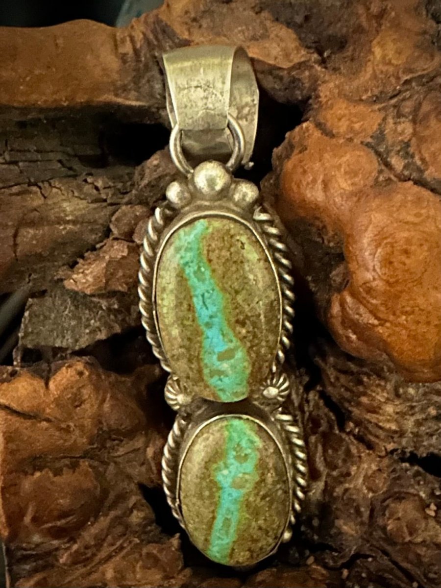Royston Ribbon Two Stone Pendant, Robert Shakey - Turquoise Mustang