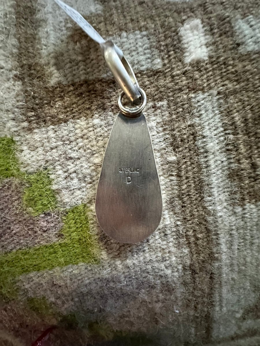 Orange Spiny Oyster Teardrop Pendant in Sterling Silver by Delbert Begay - Turquoise Mustang