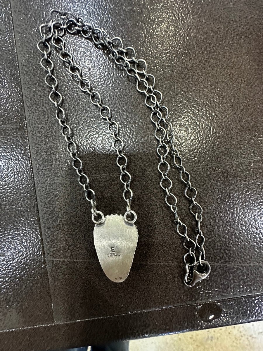 Golden Hills Turquoise Drop Necklace – Sterling Silver – Hallmarked “E” - Turquoise Mustang