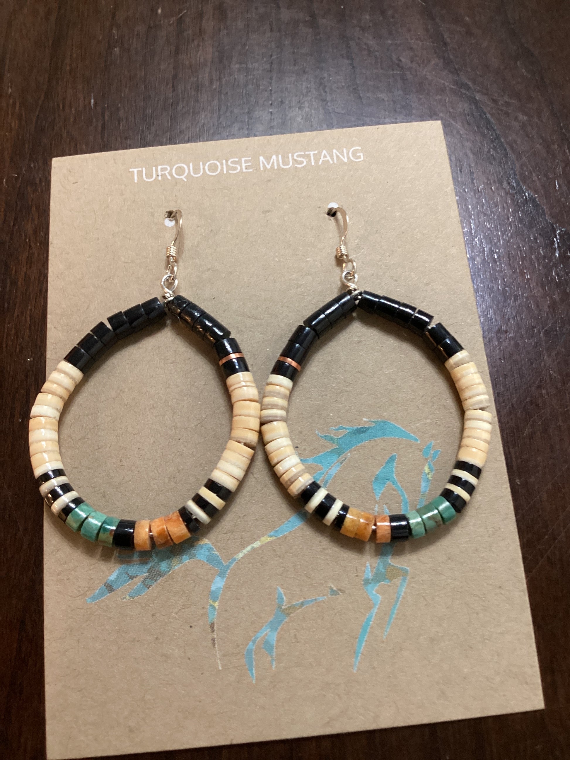 Mary Calabaza Tewa Heishi Hoop Earrings crafted from Sterling Silver, an exquisite Earrings Native American designed by Turquoise Mustang.
