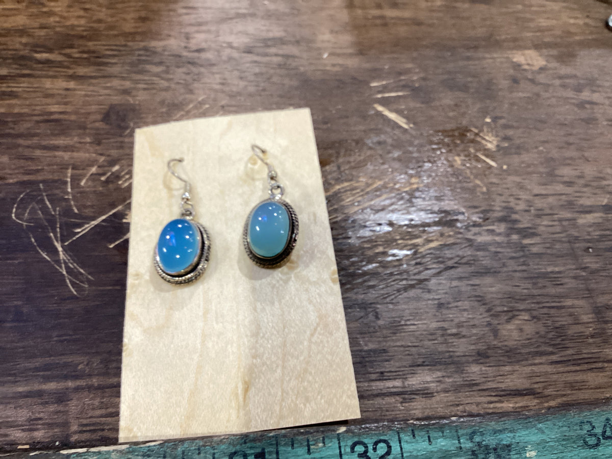 Oval Blue Chalcedony Dangle Earrings