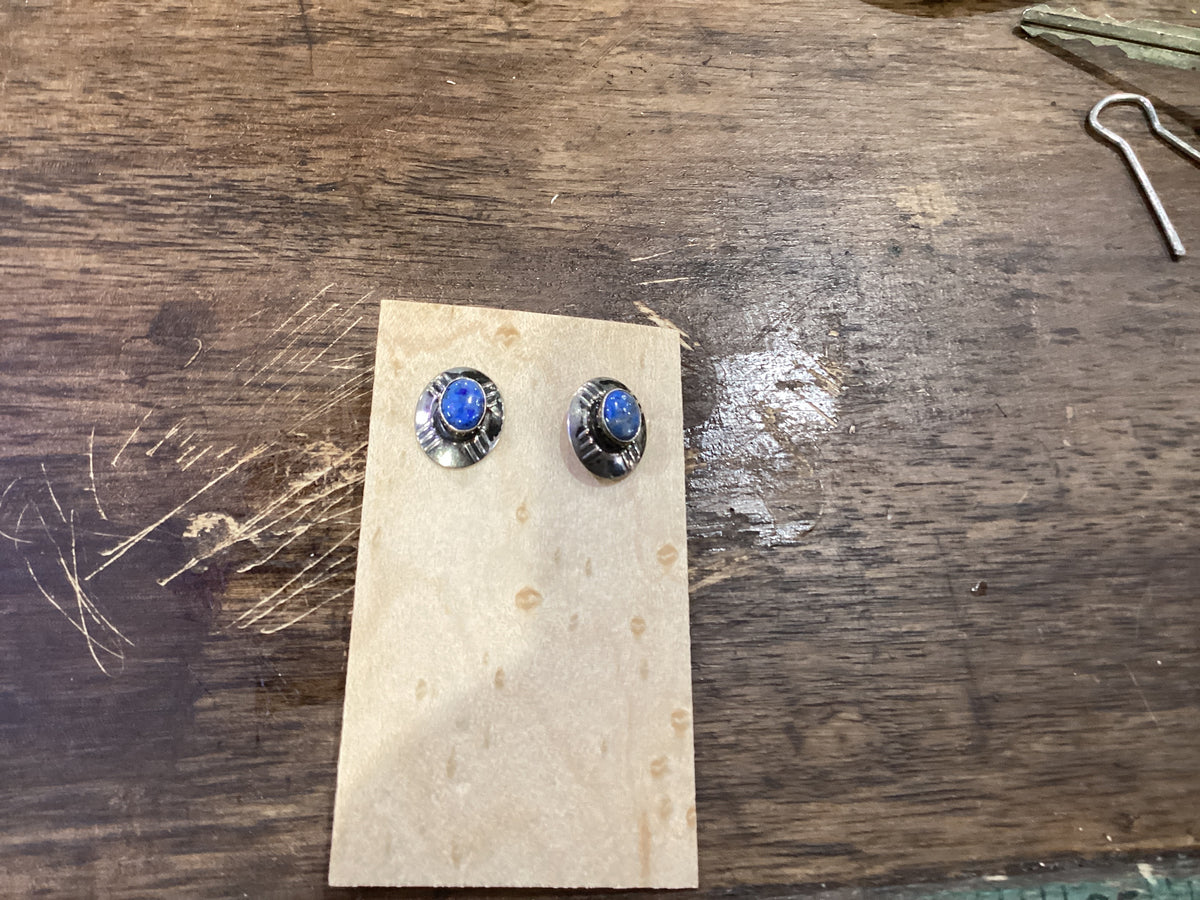 Oval Blue Denim Lapis Dangle Earrings