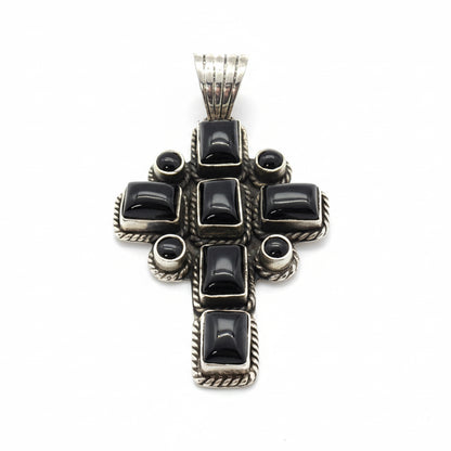 10-Stone Black Onyx Cluster Cross in Sterling Silver, Dan Dodson