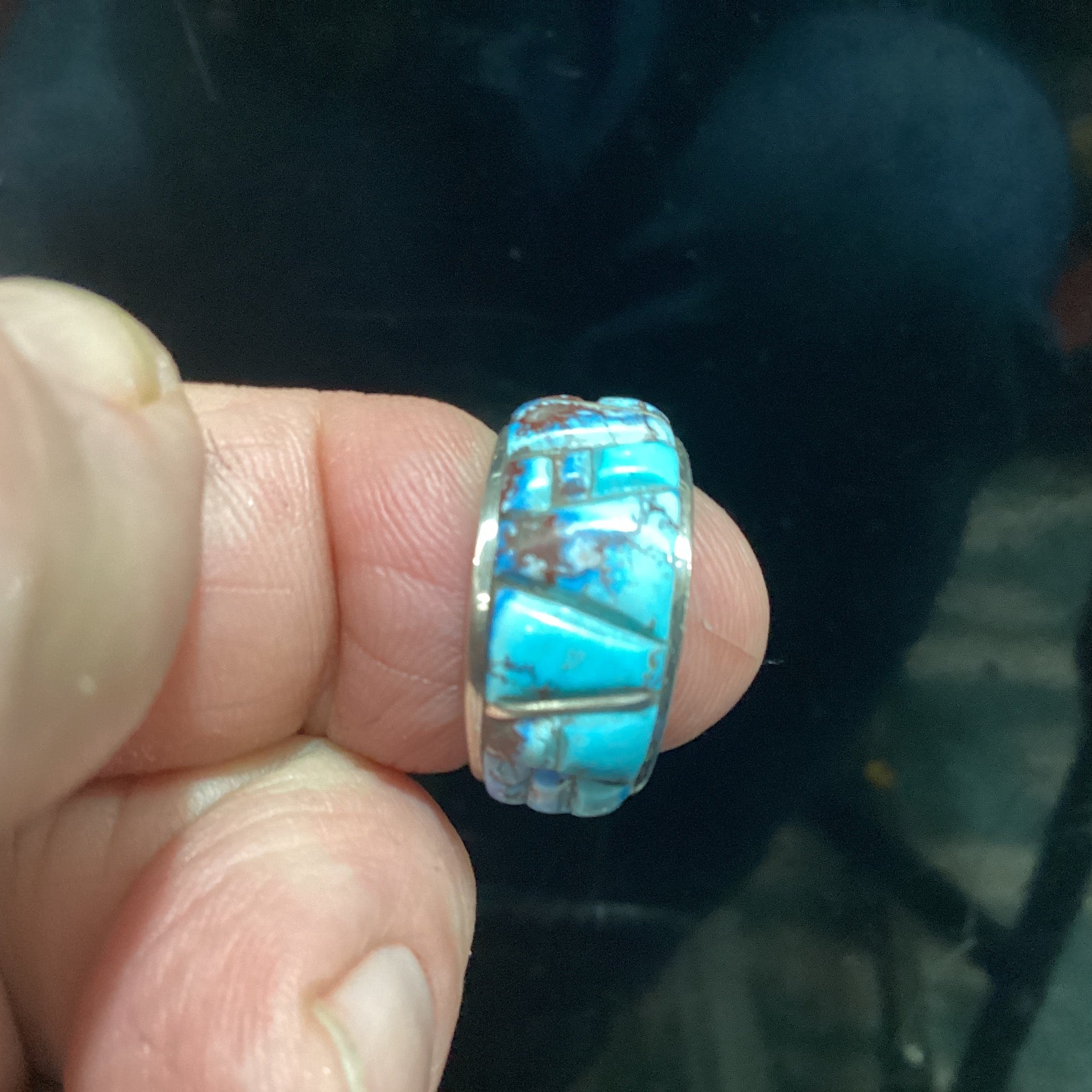 Ring, golden hills turquoise, cobblestione inlay, L&W crafted from Sterling Silver, an exquisite Rings Native American designed by Turquoise Mustang.