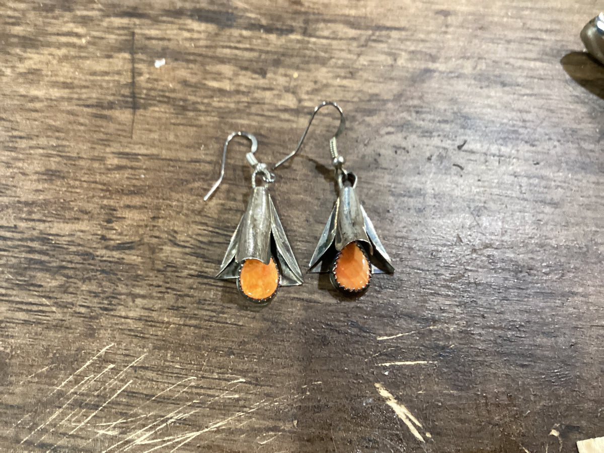 Orange Spiny Squash Blossom Earrings