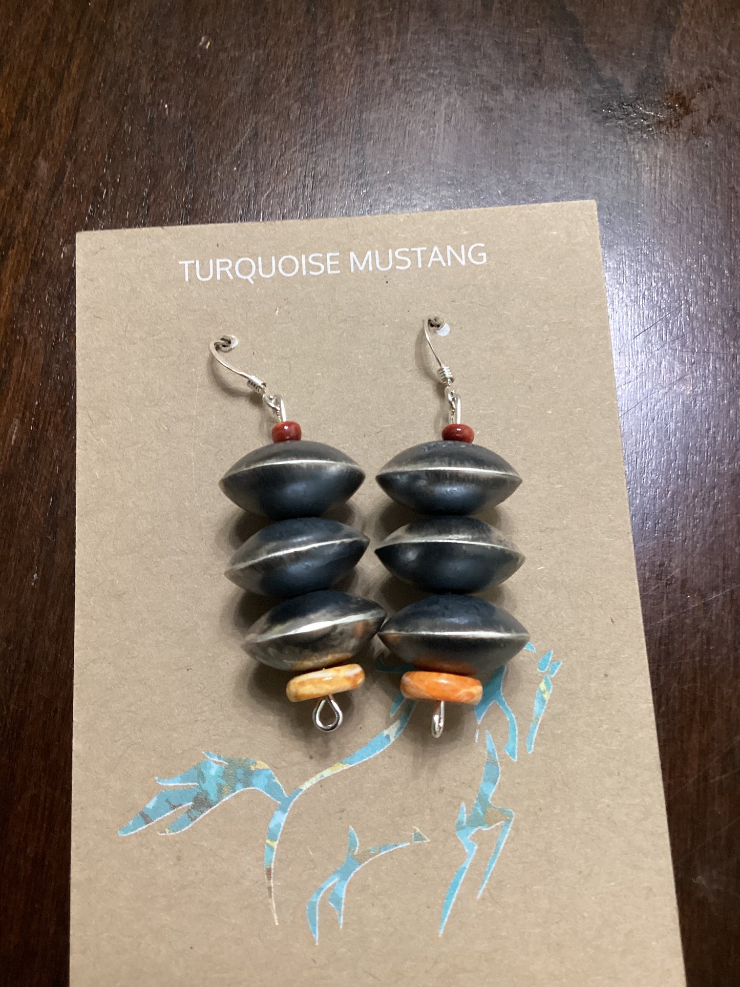 Earring, 3-bead, 14mm Saucers, Spiny Navajo pearl, Sophia Becenti crafted from Sterling Silver, an exquisite Earrings Native American designed by Turquoise Mustang.
