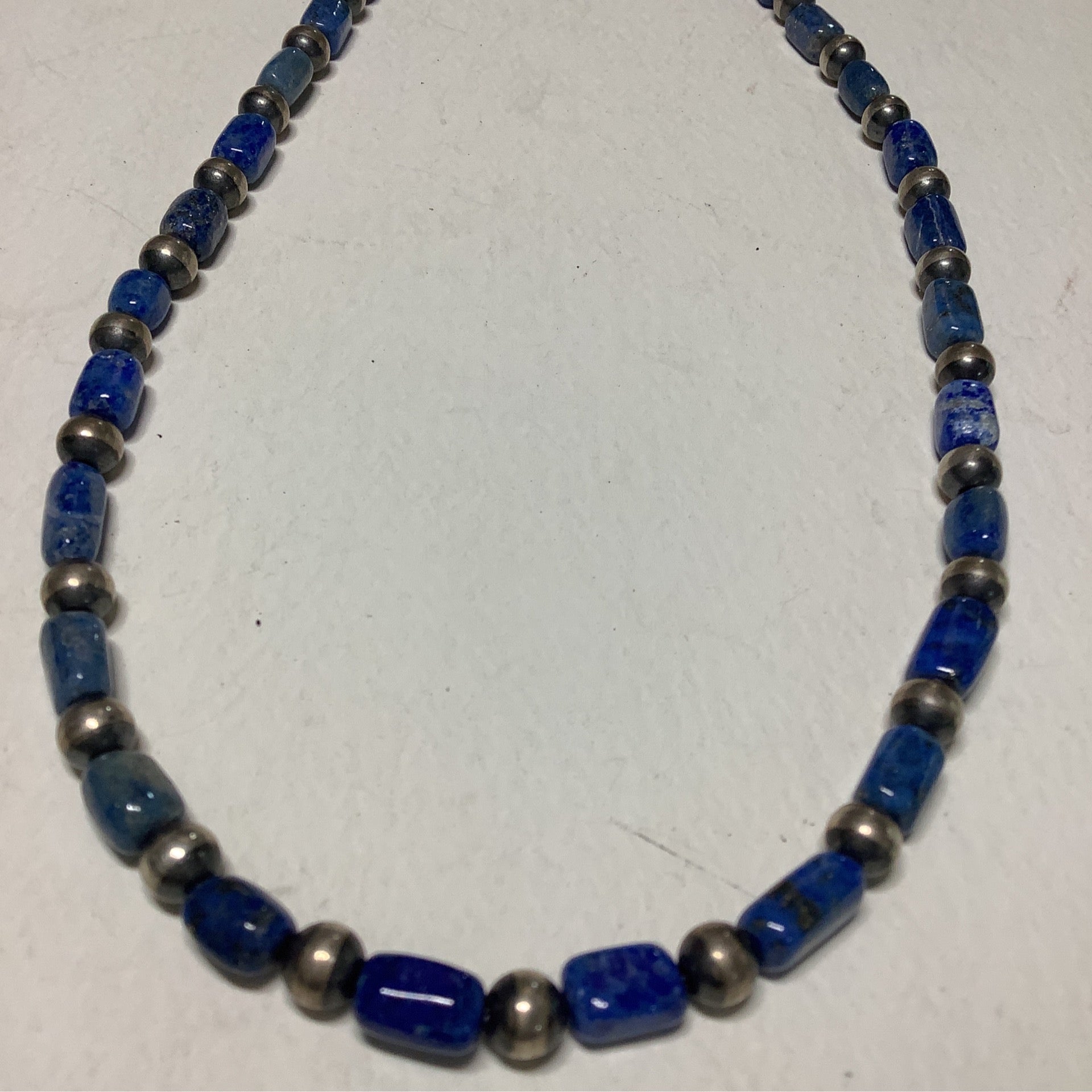 Necklace, 18" Lapis Lazuli Barrel and N Pearls, Dan Dodson crafted from Sterling Silver, an exquisite Necklaces designed by Turquoise Mustang.