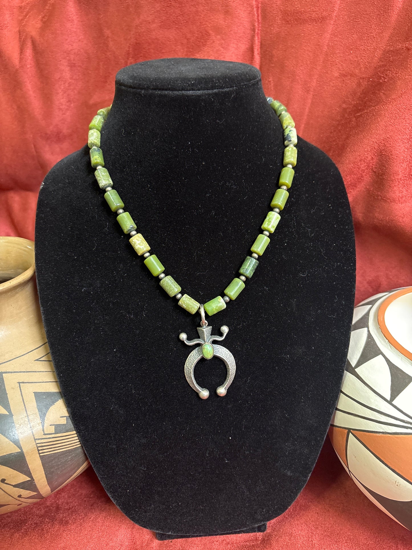 18” Green Jade & Turquoise Naja Necklace