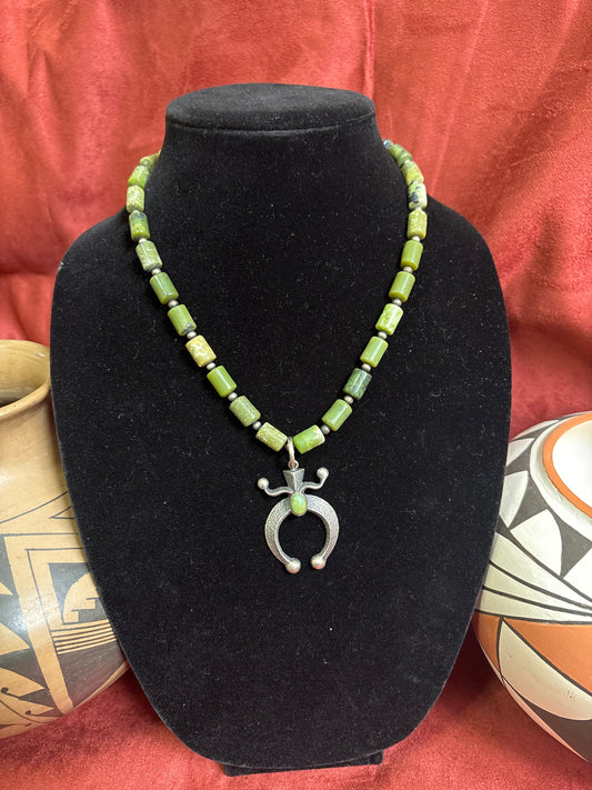 18” Green Jade & Turquoise Naja Necklace