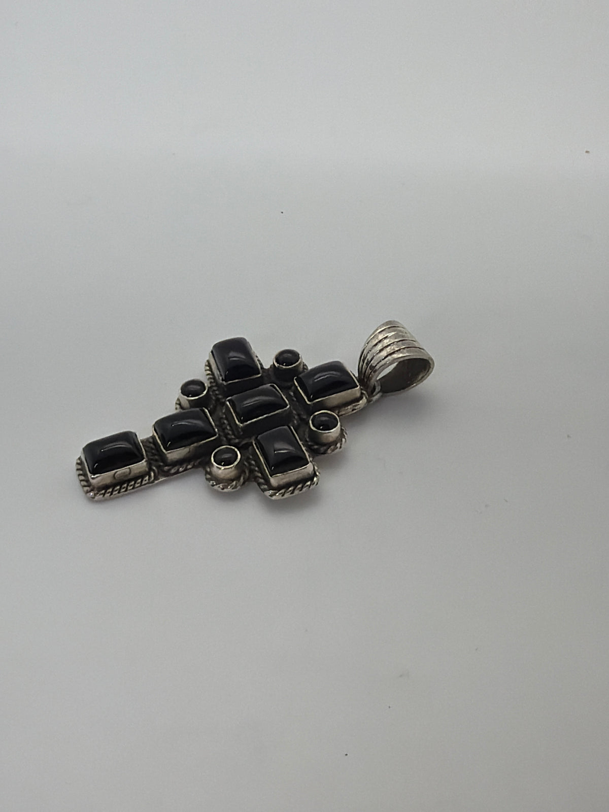 10-Stone Black Onyx Cluster Cross in Sterling Silver, Dan Dodson