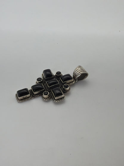 10-Stone Black Onyx Cluster Cross in Sterling Silver, Dan Dodson