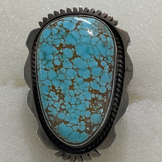 Ring, Turquoise, Number 8 freeform with cut bezel DD crafted from Sterling Silver, an exquisite Dan Dodson Rings designed by Turquoise Mustang.
