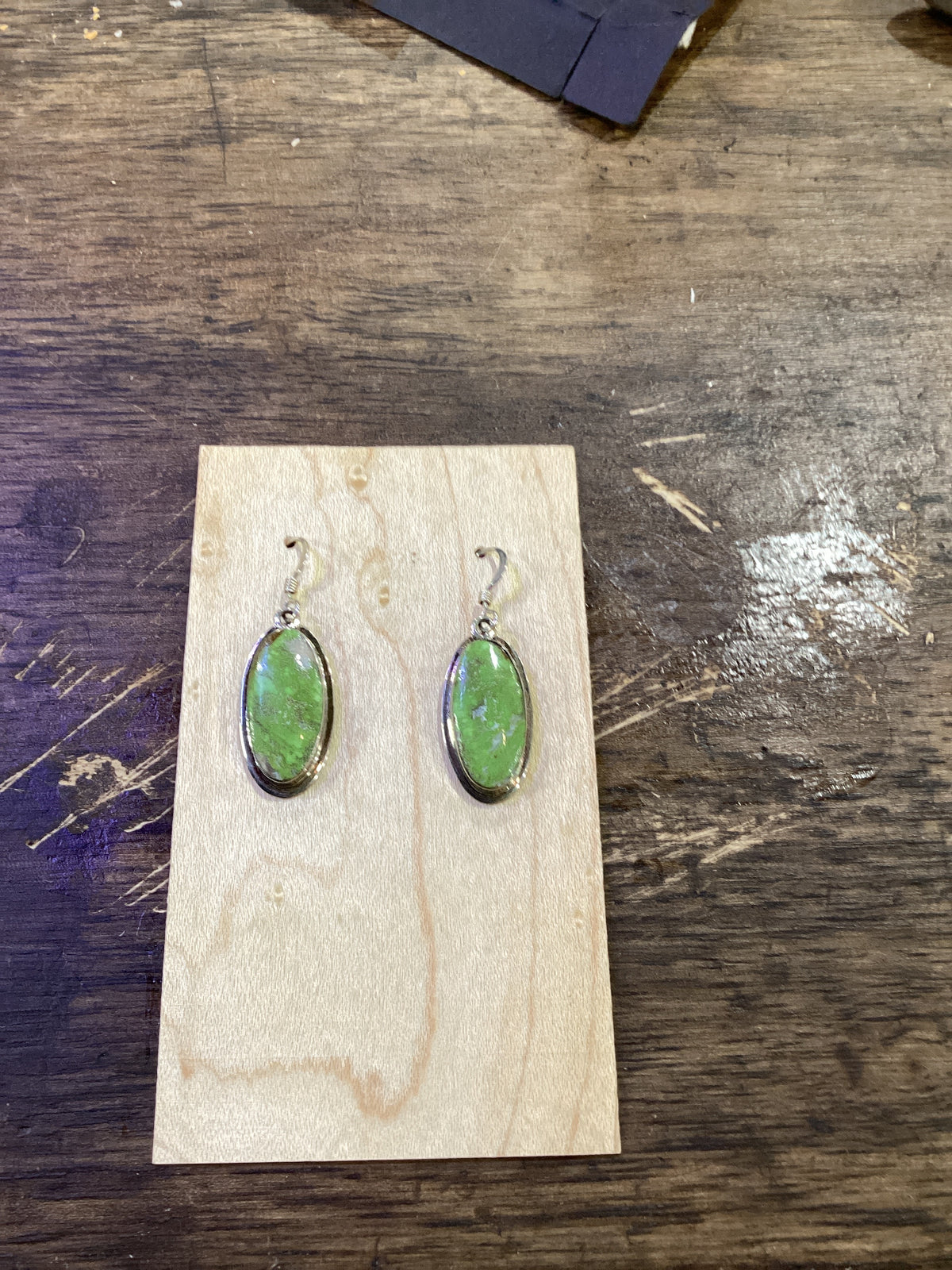 Narrow Oval Gaspeite Dangle Earrings