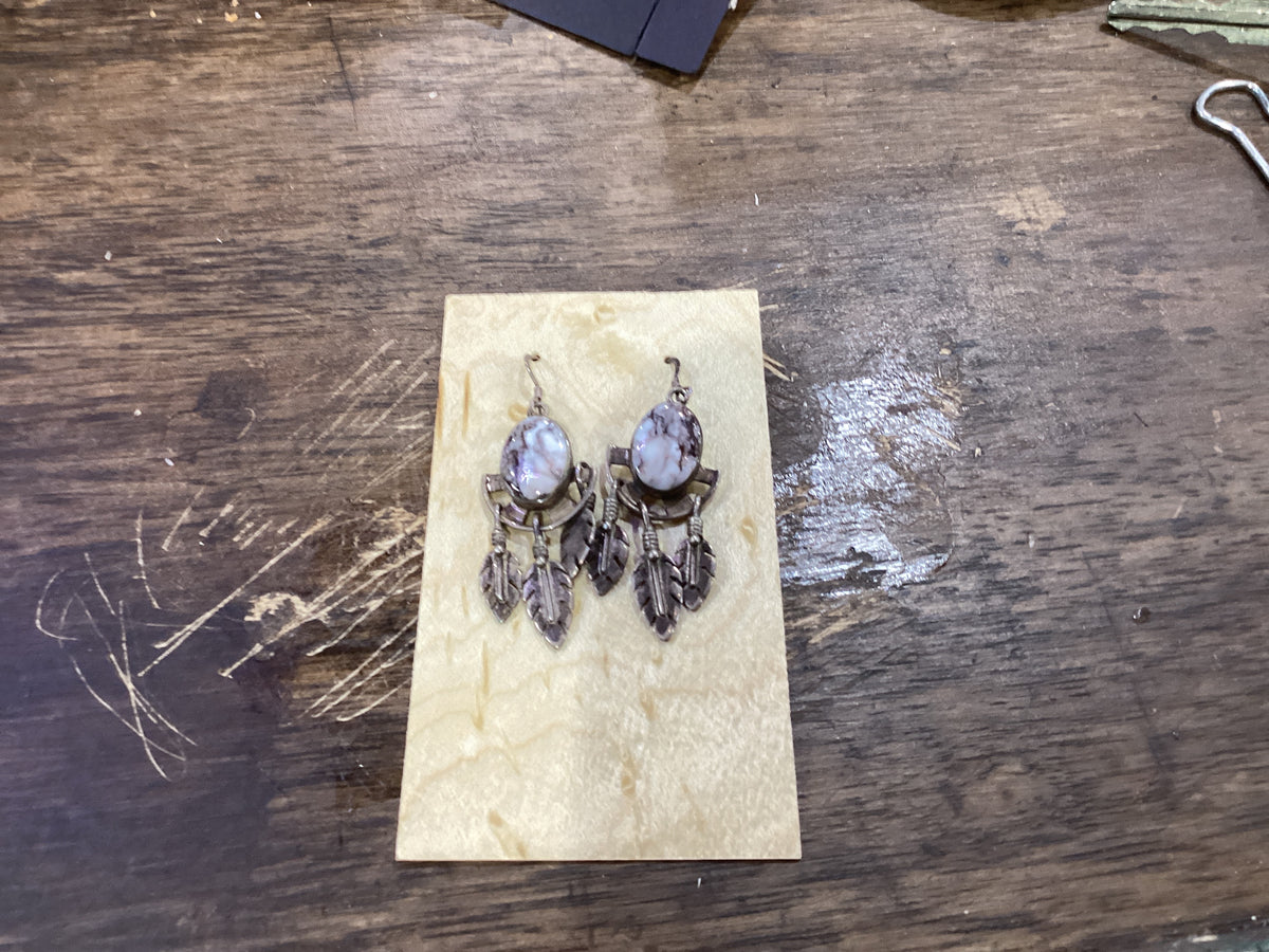 White Buffalo and Feather Dangle Earrings