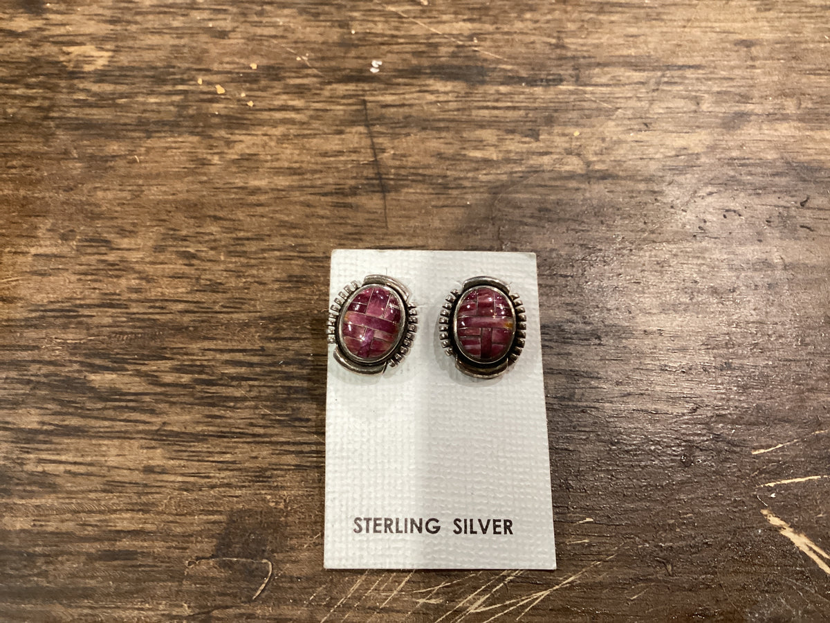 Zuni Inlay Purple Spiny Stud Earrings