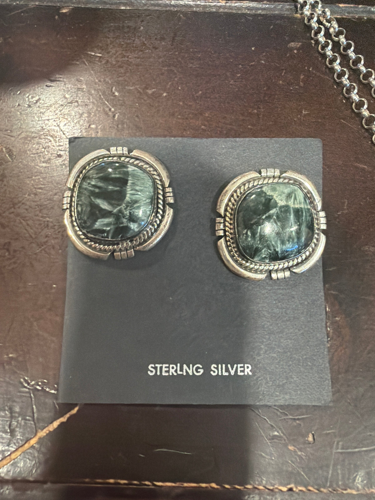 Freeform Seraphinite Pendant and Earrings Set w Chain