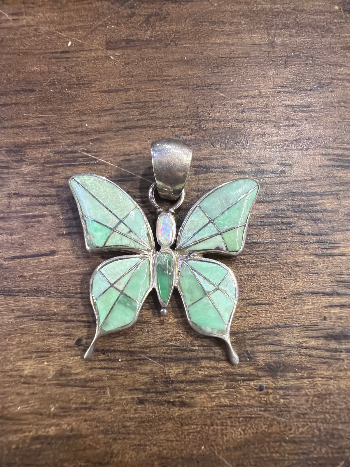 Zuni Inlay Gaspeite Butterfly Pendant