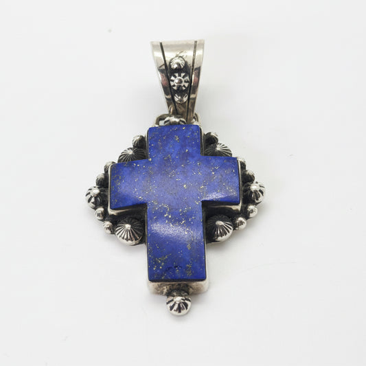 Small Premium Lapis Cross Pendant with Star & Leaf Bezel, Dan Dodson