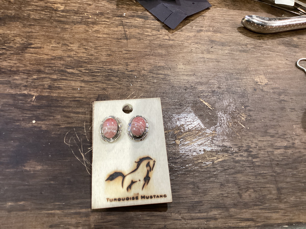 Oval Rhodochrosite Stud Earrings