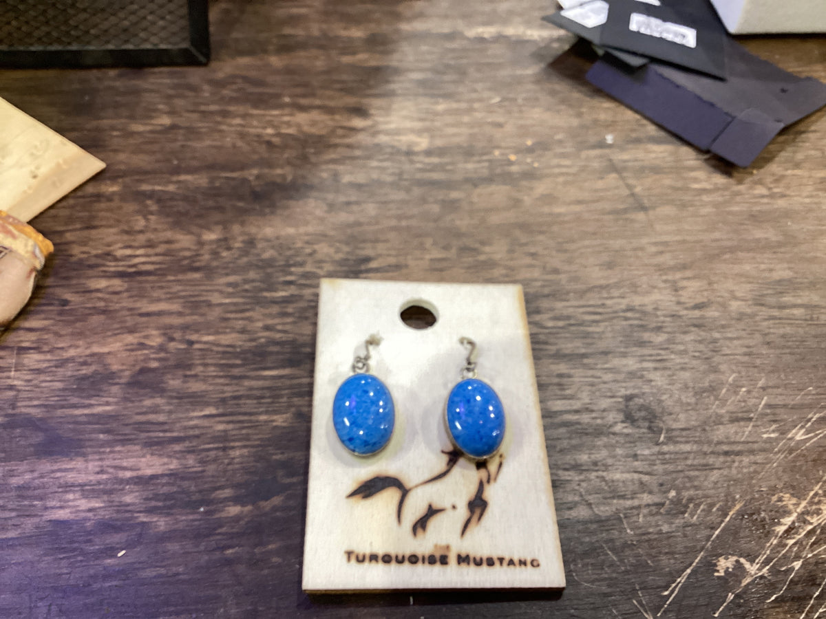 Denim Lapis Oval Dangle Earrings