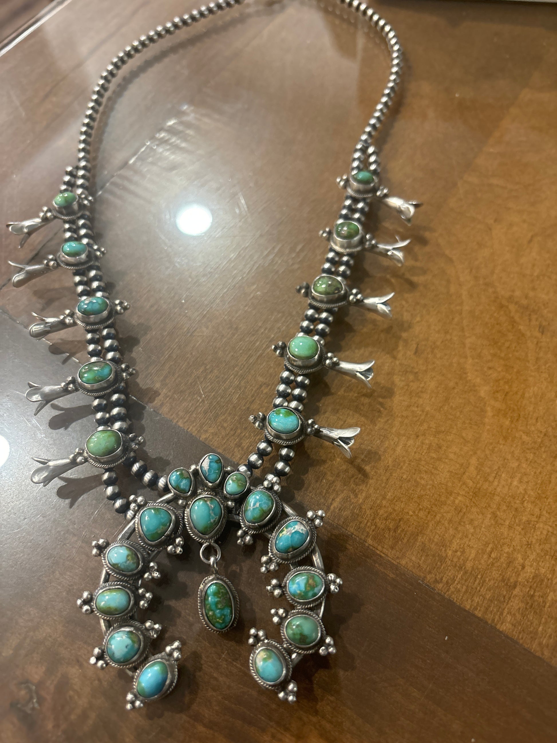 Necklace, Medium Sonoran Gold Squash blossom , Becenti. crafted from Sterling Silver, an exquisite Squash Blossoms designed by Turquoise Mustang.
