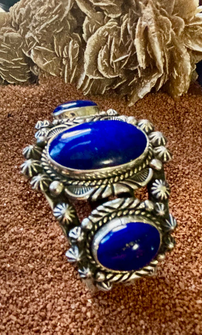 Lapis Lazuli 3-Ovals Cuff, by Navajo Artisan Rick Werito