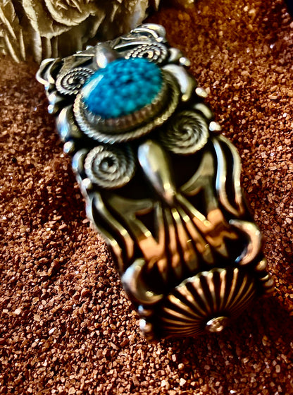 Heavy Peyote and Curled Rope Overlay Cuff with Round Kingman Spiderweb by Delbert Gordon (Copy)