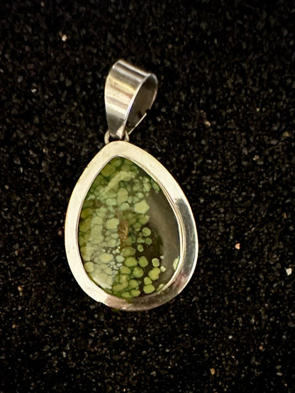 Large Polychrome Hubei Turquoise Teardrop Pendant with Wide Bezel by Dan Dodson