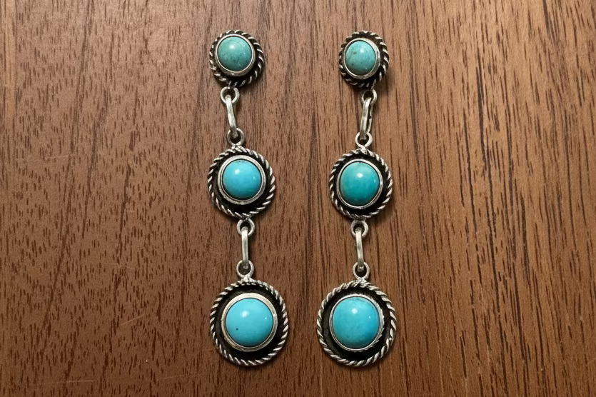 Kingman Three-stone Drop Earrings by Navajo Artist Martin Perry
