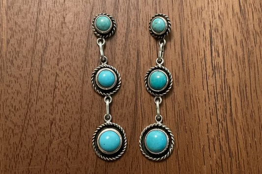Kingman Three-stone Drop Earrings by Navajo Artist Martin Perry