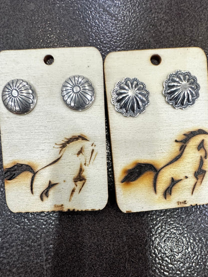Small Sterling Silver Concho Stud Earrings