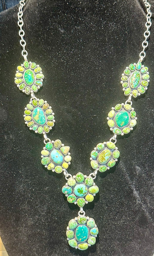 8-Station Cluster Necklace with Sonoran Gold and Royston Cabachons