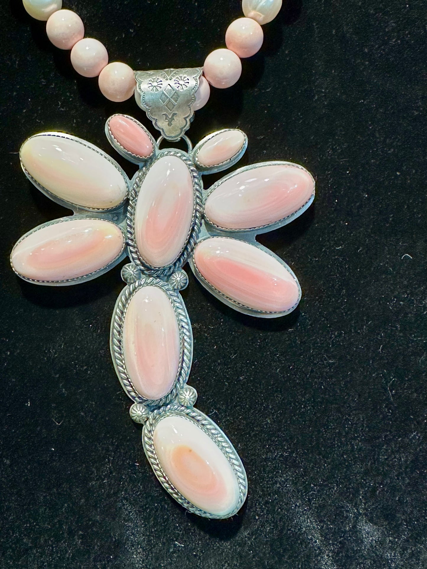 5” x 3” Massive Pink Conch Dragonfly Pendant with 10mm Bale