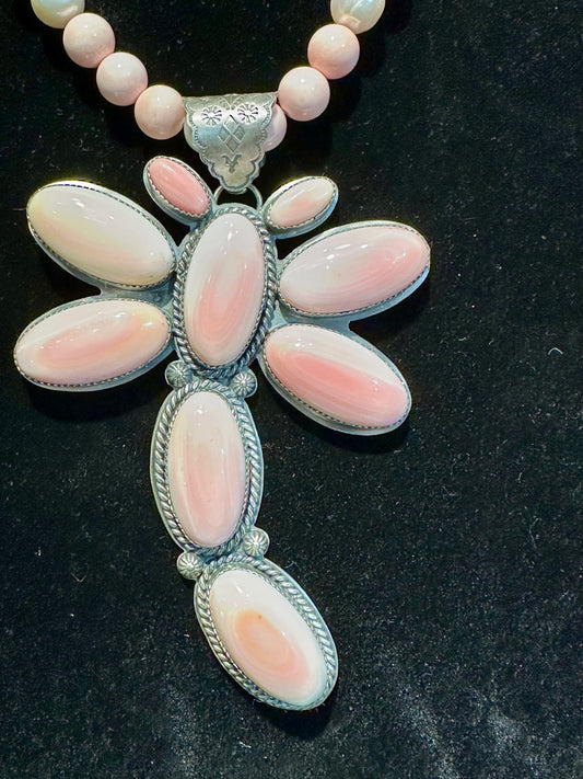 5” x 3” Massive Pink Conch Dragonfly Pendant with 10mm Bale