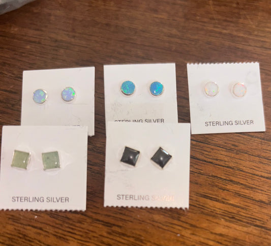 Earring, assorted small studs, round/oval/ square/hearts/teardrops