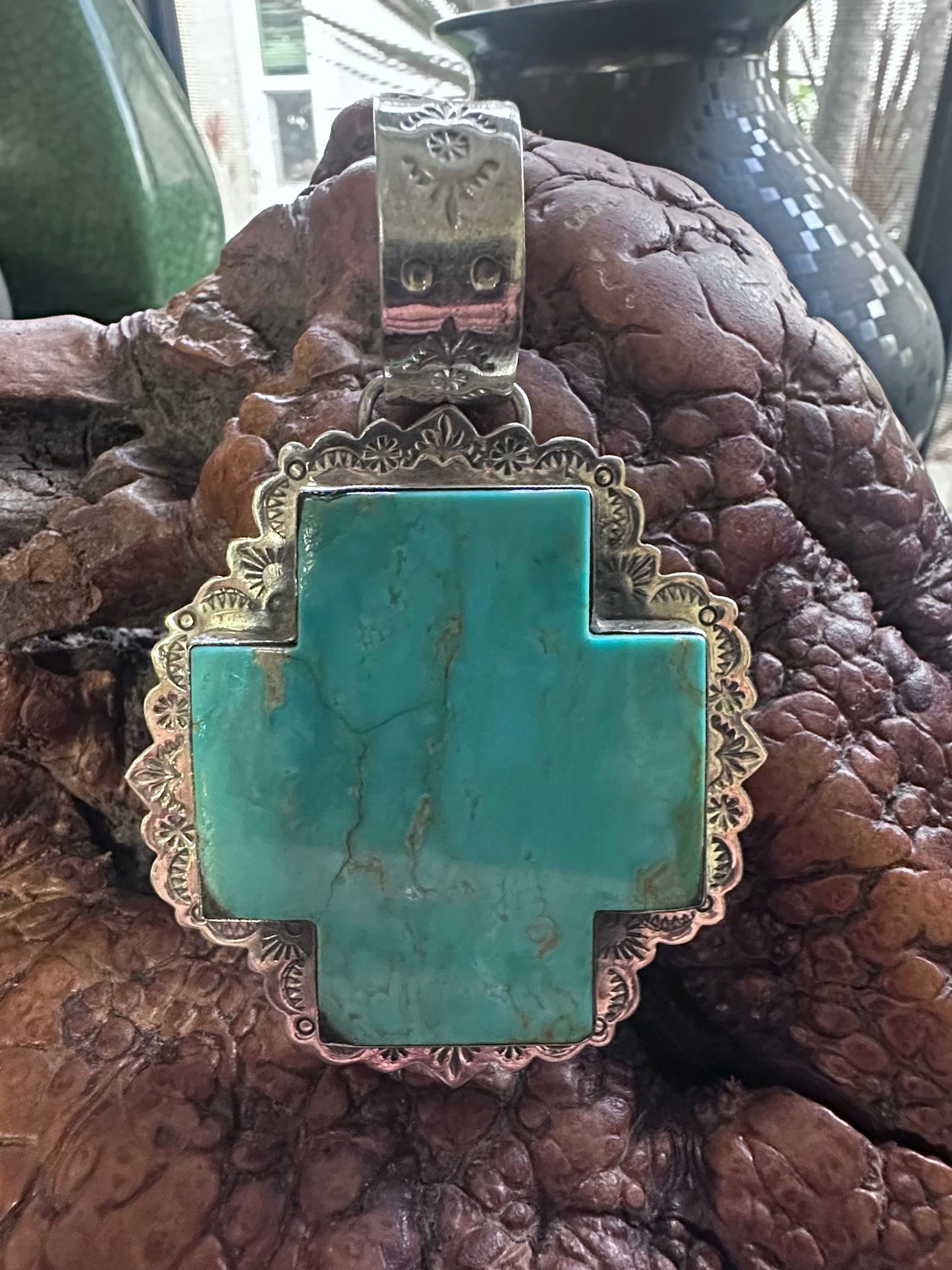 Extra Large Navajo-Style Turquoise Cross Pendant, by Dan Dodson