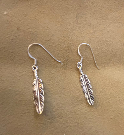 Earring, Silver Feather Dangles