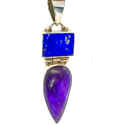 Sugilite and Lapis Lazuli Two-Stone Pendant by DB, Navajo