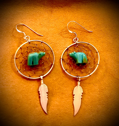 Earring, DreamCatcher with Turquoise Bear