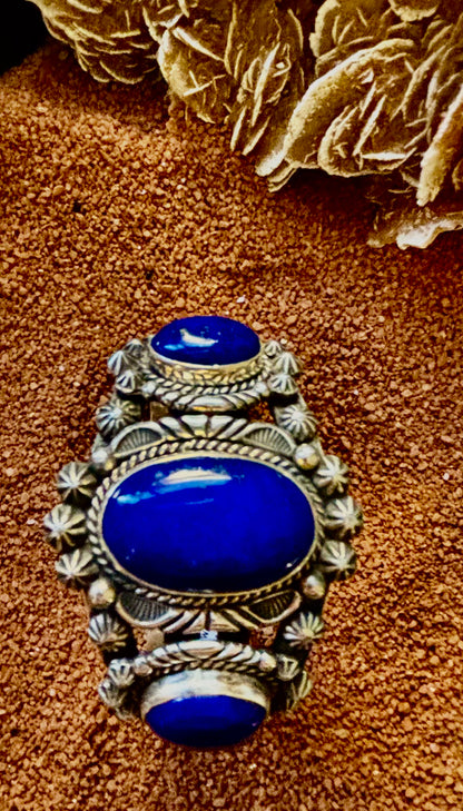 Lapis Lazuli 3-Ovals Cuff, by Navajo Artisan Rick Werito