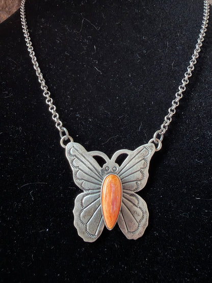 Orange Spiny Oyster Butterfly Bar Necklace (Native American)
