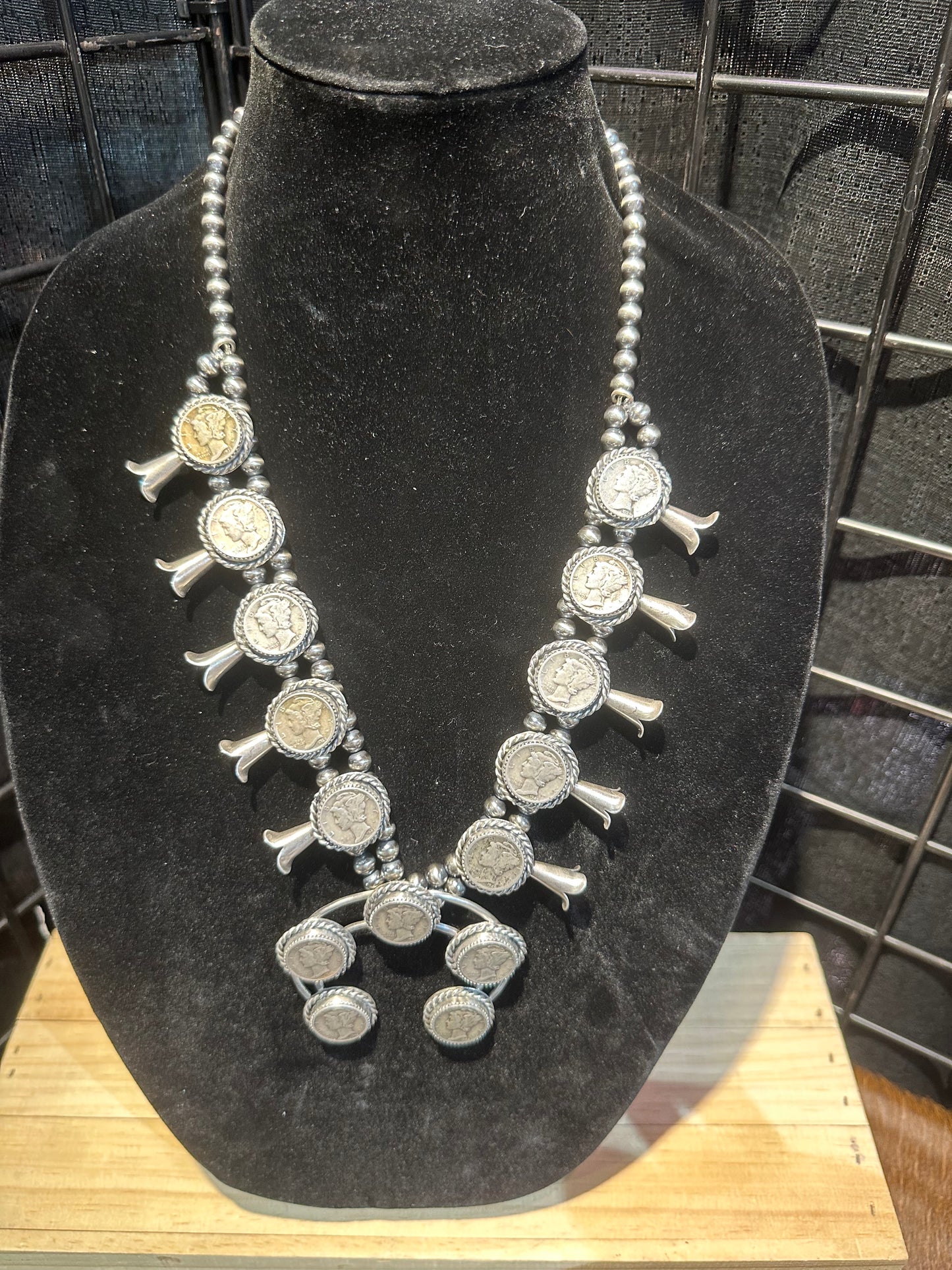 14.5” Mercury Dime Squash Blossom Necklace