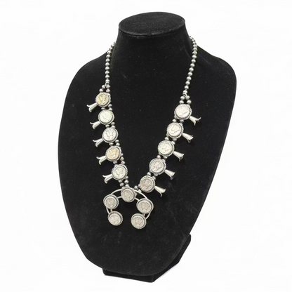 Mercury Dime Squash Blossom Necklace, 24.5", Navajo