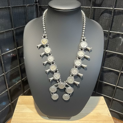 Mercury Dime Squash Blossom Necklace, 24.5", Navajo