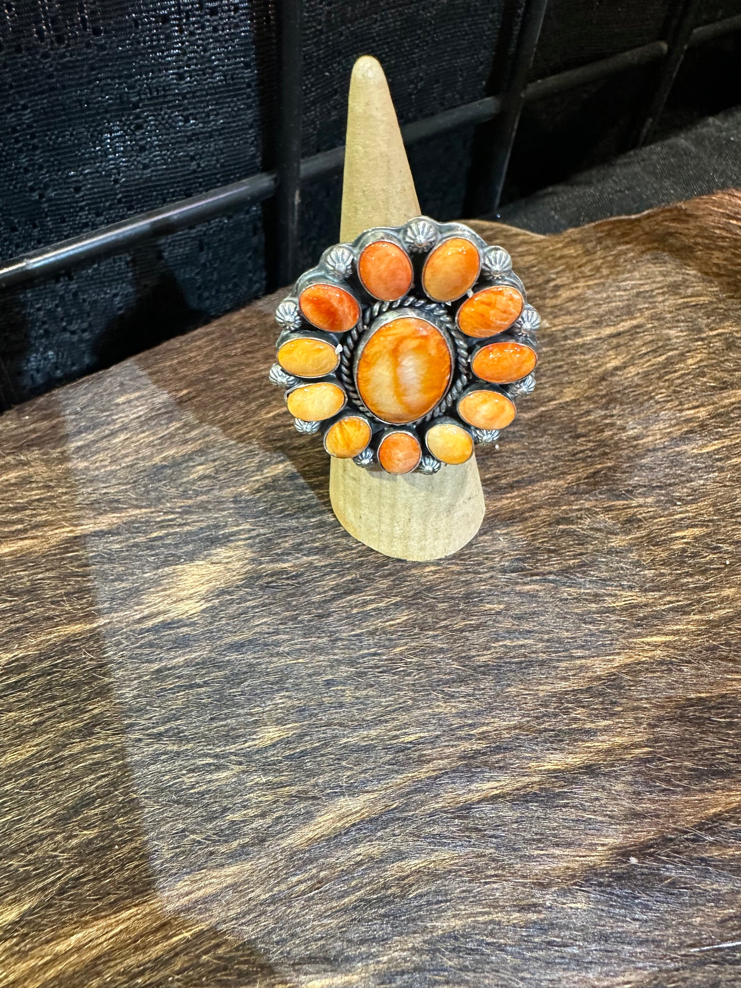 Orange Spiny Oyster Cluster Ring